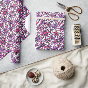 Fröhliches Retro-Blumenmuster mit rosa und Lila Geschenkpapier