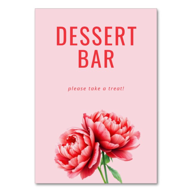 Fröhliches Rosa Blumendessert-Bar-Schild Tischnummer (Vorderseite)