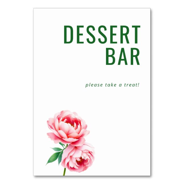 Fröhliches Rosa Blumendessertbar-Schild Tischnummer (Vorderseite)