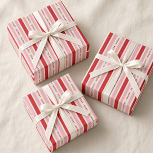 Fröhliches Rot Pink Gestreiftes Weihnachten Geschenkpapier