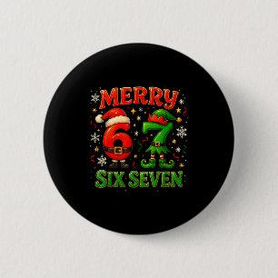 Fröhliches Sechs Sieben Lustiges Meme 67 Weihnacht Button