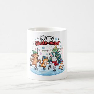 Fröhliches Skate-mas Süße Weihnachts-Eissporttiere Kaffeetasse