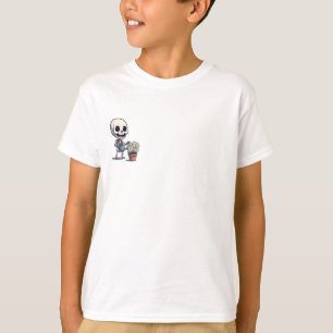 Fröhliches Skelett, das Gänseblümchen-Blumen gießt T-Shirt