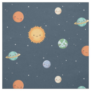 Fröhliches Sonne-und-Planeten-Weltraum-Thema Stoff