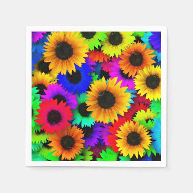 Fröhliches Sortiment an farbenfrohen Sonnenblumen Serviette (Vorderseite)