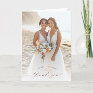 Fröhliches Strandhochzeitsfoto Dankeskarte