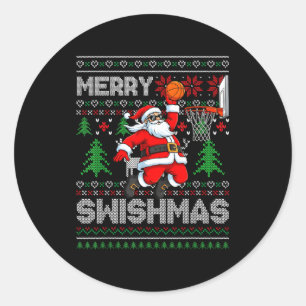 Fröhliches Swishmas Basketball hässliches Weihnach Runder Aufkleber