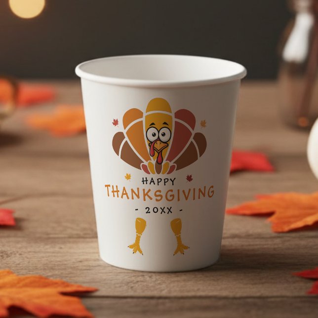 Fröhliches Thanksgiving Turkey Fall Friendsgiving  Pappbecher (Happy Thanksgiving Turkey Fall Friendsgiving Party Paper Cups
)