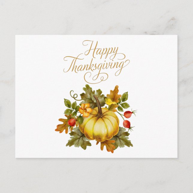 Fröhliches Thanksgiving Wasserfarbenkürbis, Rose H Postkarte (Vorderseite)