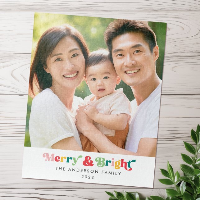 Fröhliches und farbenfrohes Retro-Schriftart-Foto (Merry & bright colorful retro font photo jigsaw puzzle)