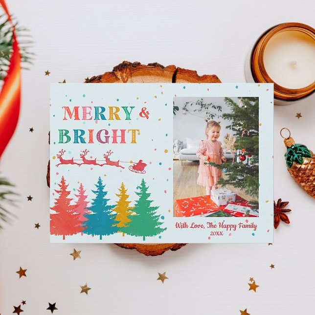 Fröhliches und helles Foto Weihnachten (Merry and Bright Colorful photo Christmas Greeting Card. Easy to personalize)