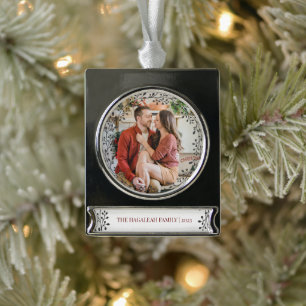 Fröhliches und helles Weihnachtsfest-Foto Banner-Ornament Silber