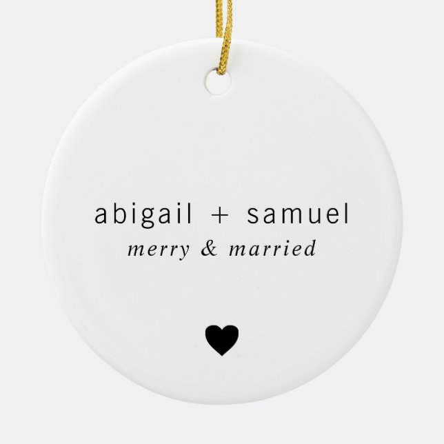 Fröhliches und Verheiratetes Minimalistisches Herz Keramik Ornament (Vorne)