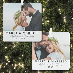 Fröhliches und verheiratetes Paar Hochzeitsfoto Ornament Aus Metall