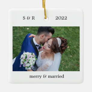 Fröhliches und Verheiratetes Personalisiertes Foto Keramikornament
