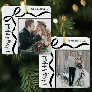 Fröhliches & Verheiratetes Elegantes Paar Foto Keramikornament
