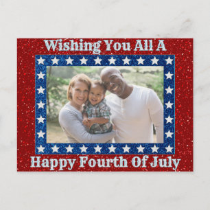 Fröhliches Viertes Juli Glitter-Familienfoto Postkarte