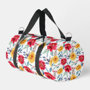 Fröhliches Wasserfarben-Blumenmuster in gelber Ros Duffle Bag