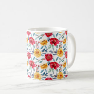 Fröhliches Wasserfarben-Blumenmuster in gelber Ros Kaffeetasse