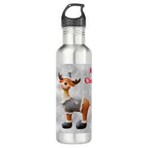Fröhliches Weihnachten Elch mit Hut          Edelstahlflasche