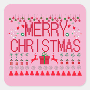 Fröhliches Weihnachten Hässliches Sweater Strickmu Quadratischer Aufkleber
