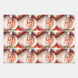 Fröhliches Weihnachten Santa Porträt Geschenkpapier Set