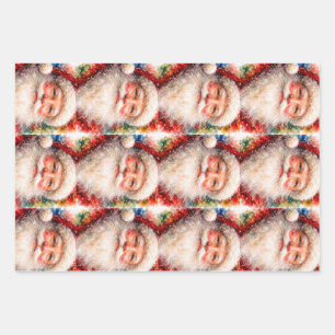 Fröhliches Weihnachten Santa Porträt Geschenkpapier Set