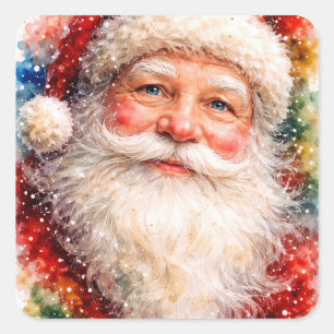 Fröhliches Weihnachten Santa Porträt Quadratischer Aufkleber
