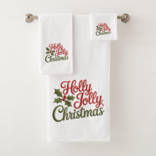 Fröhliches Weihnachten Stickerei-Typografie Badhandtuch Set