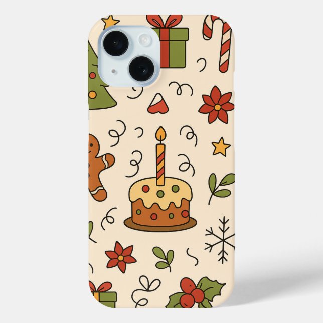 Fröhliches Weihnachts-Doodle-Muster Case-Mate iPhone Hülle (Rückseite)