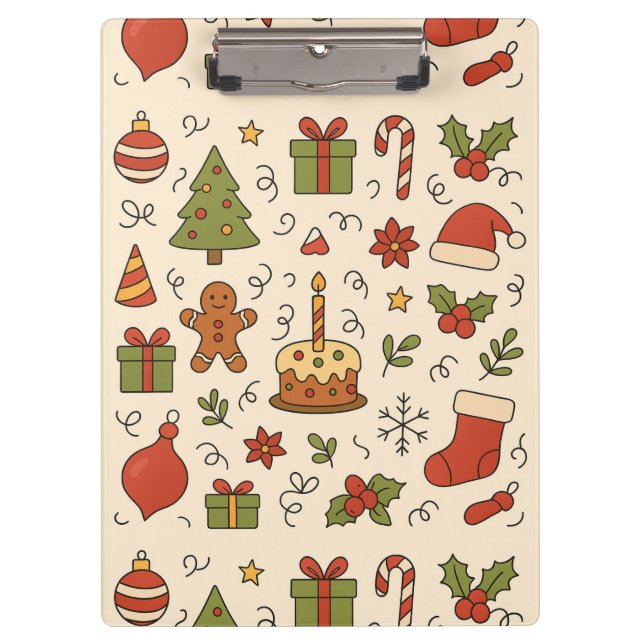 Fröhliches Weihnachts-Doodle-Muster Klemmbrett (Vorderseite)