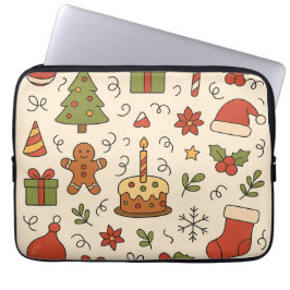 Fröhliches Weihnachts-Doodle-Muster Laptopschutzhülle