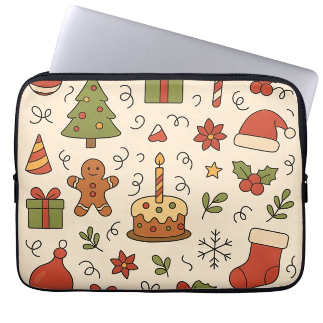 Fröhliches Weihnachts-Doodle-Muster Laptopschutzhülle (Vorderseite)