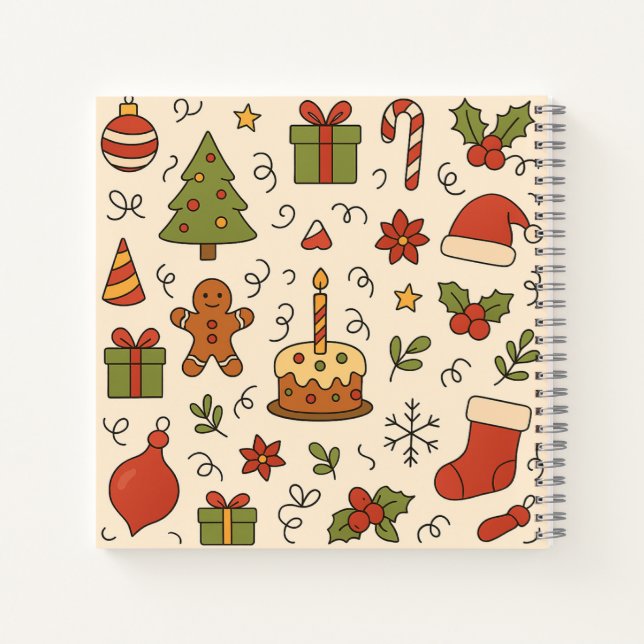 Fröhliches Weihnachts-Doodle-Muster Notizbuch (Rückseite)