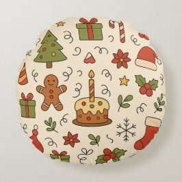Fröhliches Weihnachts-Doodle-Muster Rundes Kissen