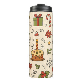 Fröhliches Weihnachts-Doodle-Muster Thermosbecher