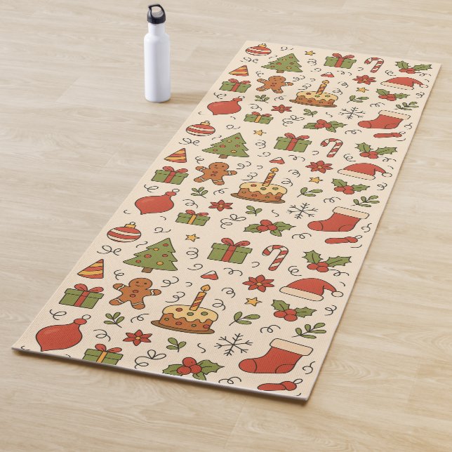 Fröhliches Weihnachts-Doodle-Muster Yogamatte (Beispiel)
