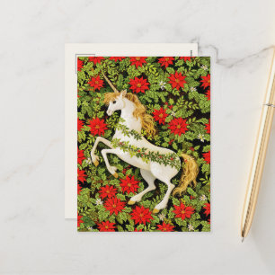 Fröhliches Weihnachts-Einhorn Rot Grün Weiß Feiertagspostkarte