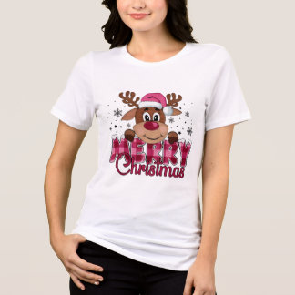 Fröhliches Weihnachts-Rentier-Gesicht Kariert Typo Tri-Blend Shirt