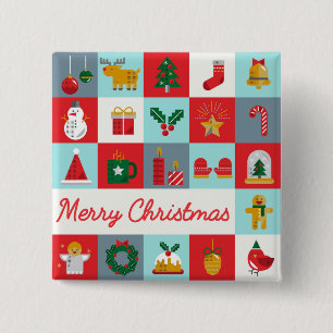 Fröhliches Weihnachts-Retro-Festtags-Patchwork Button