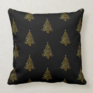 Fröhliches Weihnachtsbaum-Muster-Schwarz-Gold Kissen