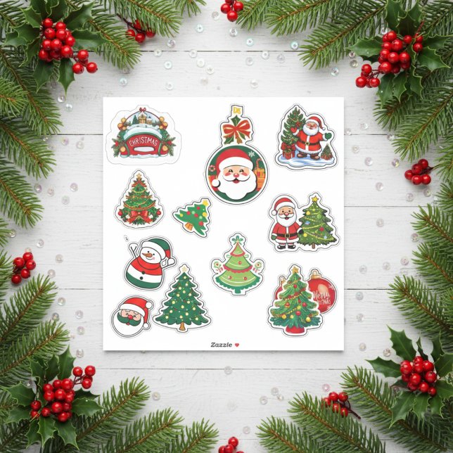 Fröhliches Weihnachtsblatt Aufkleber (Cheerful Christmas Sticker Sheet)