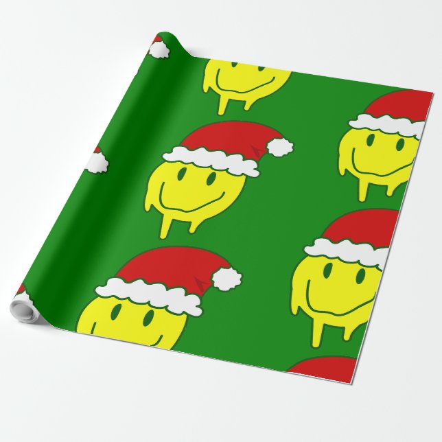 fröhliches Weihnachtsgesicht santa tröpfeln Geschenkpapier (Ungerollt)
