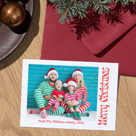 fröhliches Weihnachtsretro Rote Drehbuch Foto Mitteilungskarte