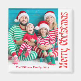 fröhliches Weihnachtsrotes Retro-Kalligrafie-Foto Magnet