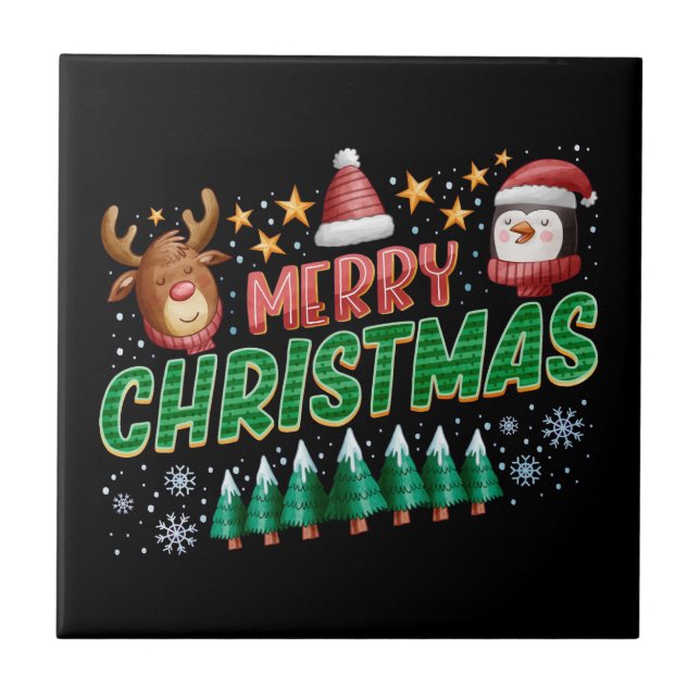 fröhliches Weihnachtsszenario Fliese (Vorderseite)