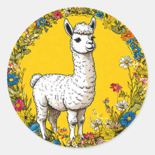 Fröhliches weißes Lama Runder Aufkleber