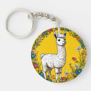 Fröhliches weißes Lama Schlüsselanhänger