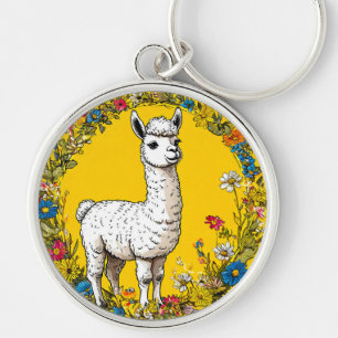 Fröhliches weißes Lama Schlüsselanhänger
