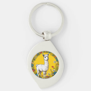 Fröhliches weißes Lama Schlüsselanhänger